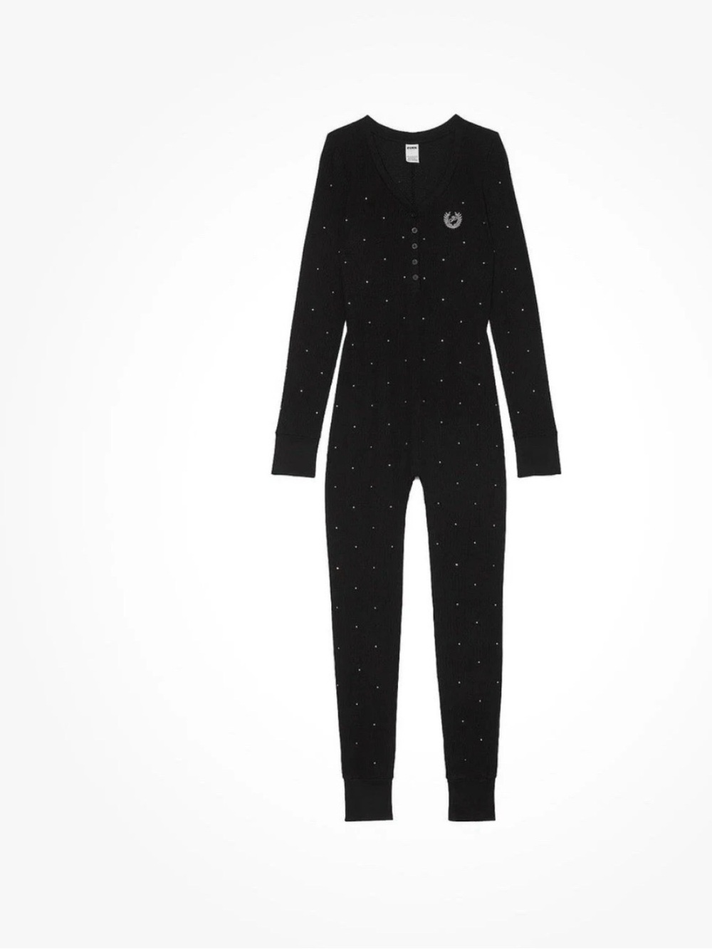 New PINK Victoria’s Secret One Piece Bling Black Thermal Pajamas PJ Cozy NWT